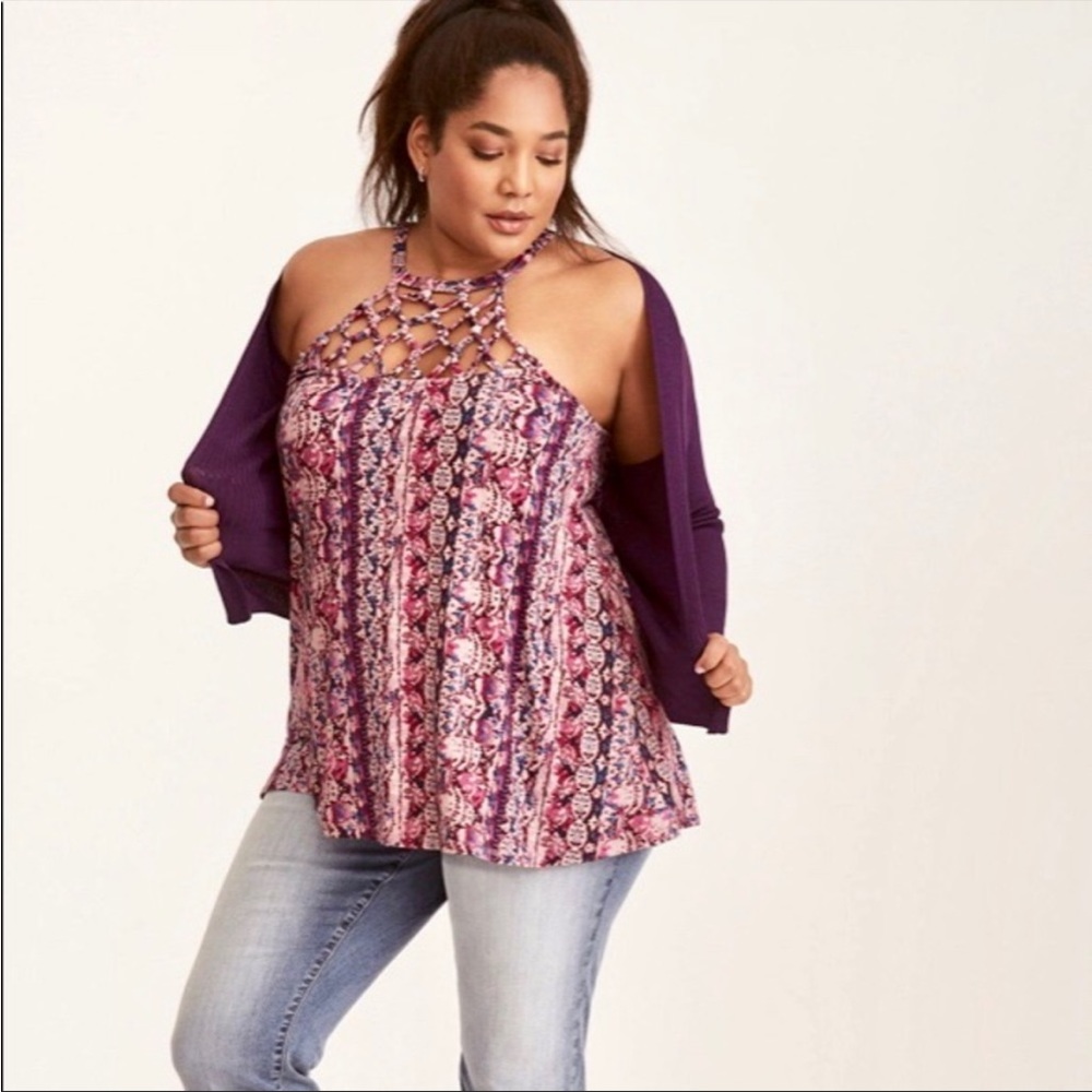 TORRID Ikat Macramé Goddess Tank